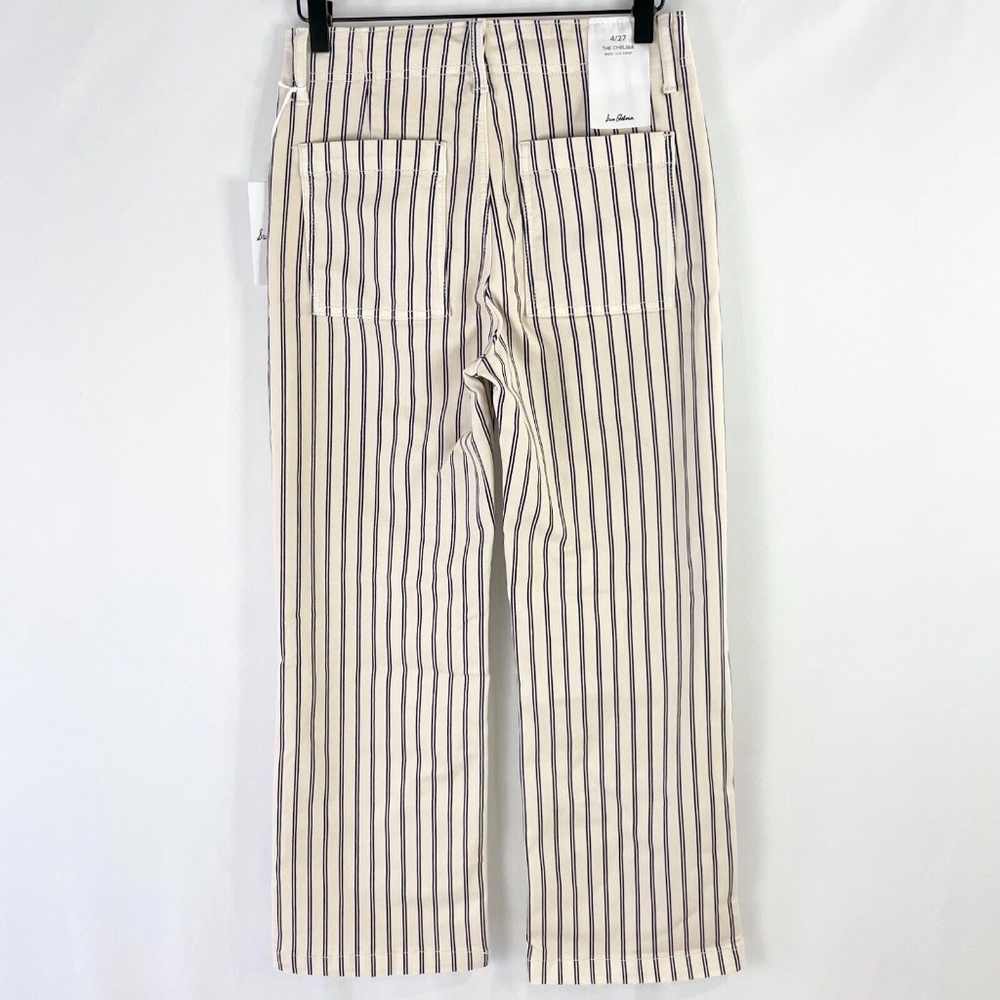 New Sam Edelman Striped Wide Leg Cropped Pants Chelsea Cream Indigo Size 27 / 4 - Picture 11 of 16